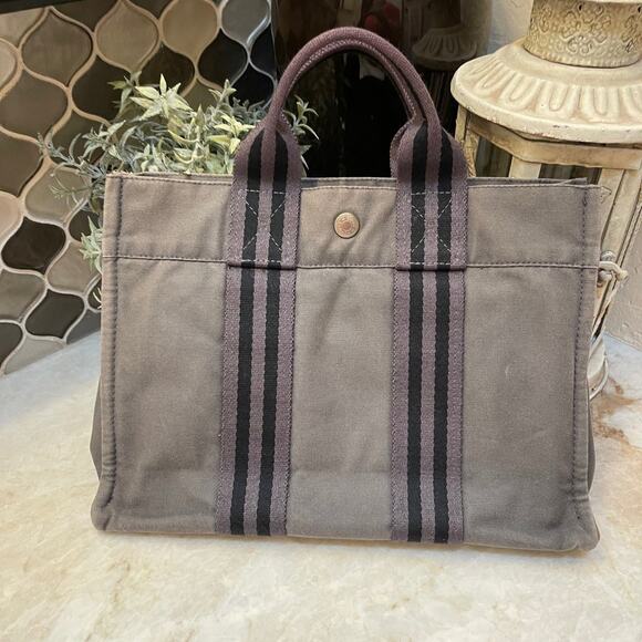 Hermes small tote grey canvas authentic - Picture 1 of 12